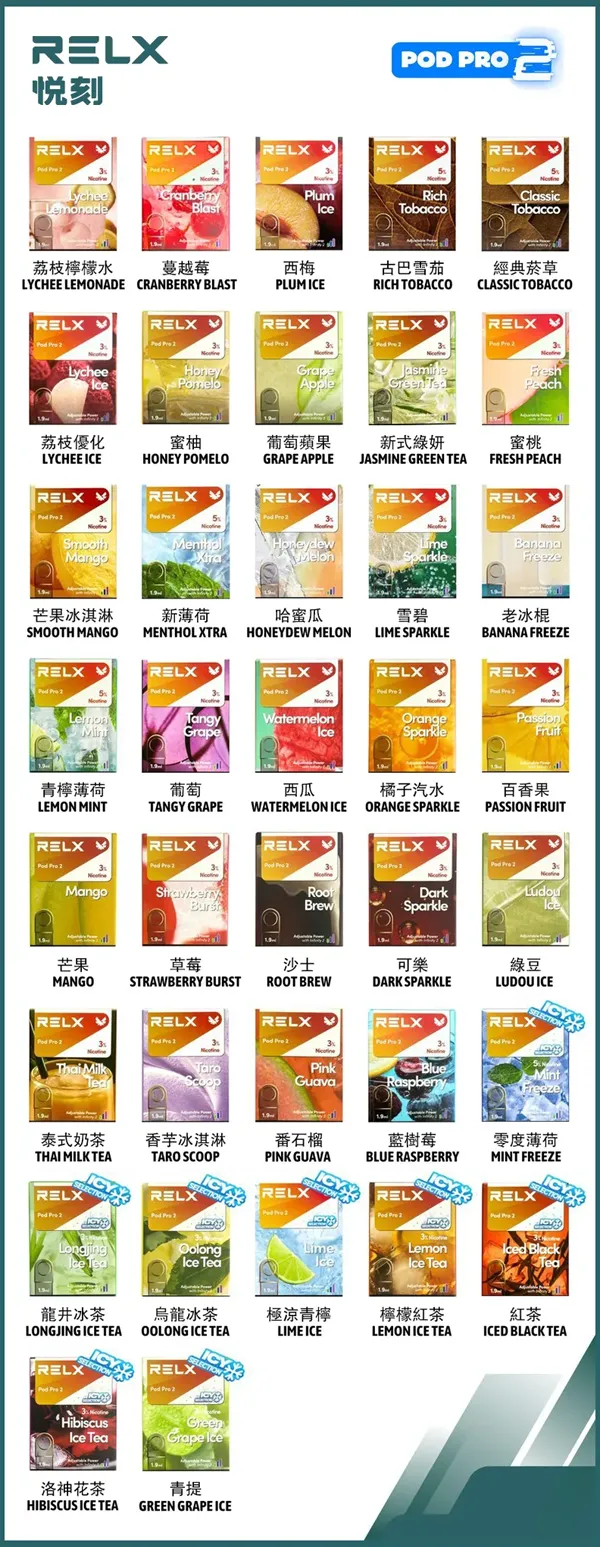 電子煙煙彈 RELX INFINITY 2 悅刻六代菸彈 口味匯總